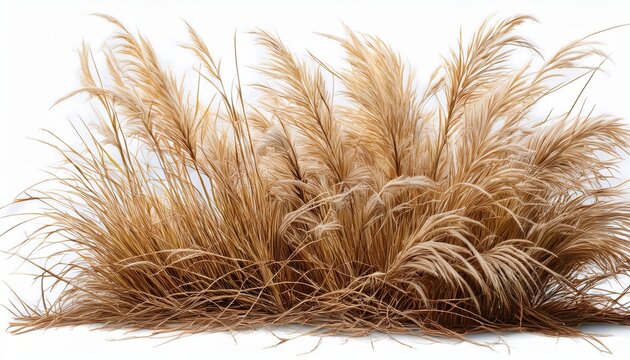 a detailed cutout of a clump of dry light brown grass appearing withered and dead isolated white background ready for digital use