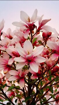 Blooming pink magnolia flowers on branches against sky spring blossom tree nature floral spring blossom tree nature
