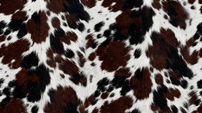 brown and white cow hide fur pattern background texture with black spots for animal print fashion design and rustic upholstery decoration