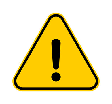 Warning sign icon with exclamation mark symbol in yellow triangle. Caution and hazard warning signage for general hazards, safety alerts and workplace warnings