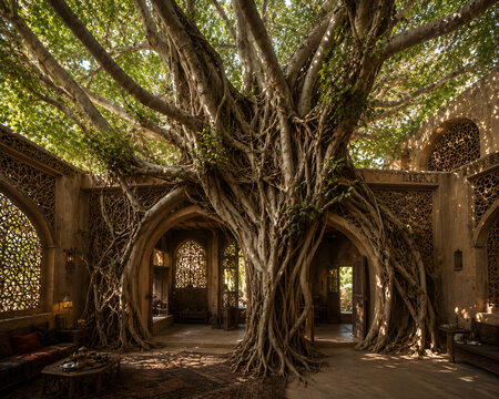 Middle Eastern House With Giant Tree Roots As Architecture
