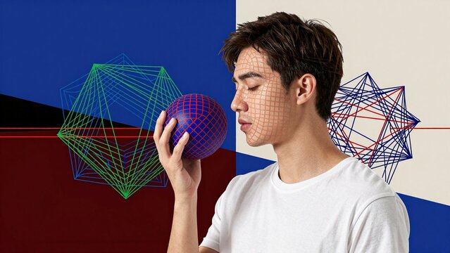 Geometric Sphere Interaction with Abstract Background Design Concept