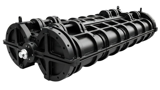 Industrial pipeline section with heavy-duty couplings in studio lighting for construction concepts Isolated on transparent background
