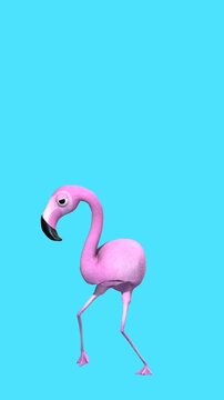 Seamless vertical video of cartoon flamingo dancing. Funny animal background isolated with copy space.