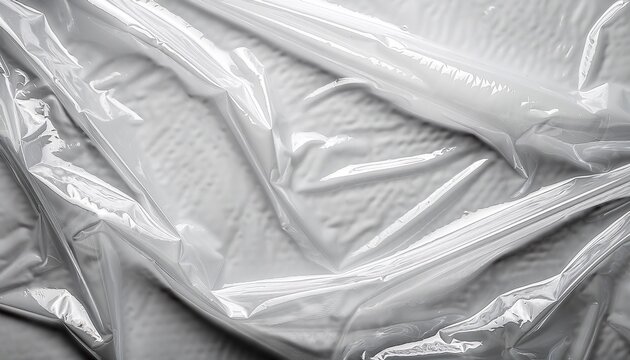 plastic overlay texture of realistic crumpled transparent plastic film wrap on white background wrinkled stretched plastic effect abstract plastic background on white background
