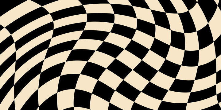 Abstract Warped Black and Cream Checkerboard Background