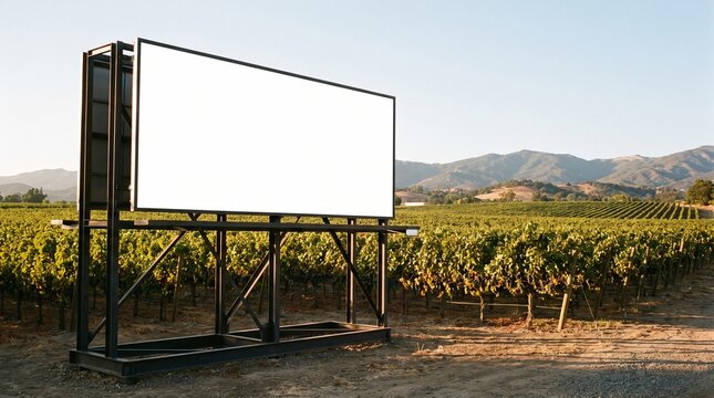 Blank Billboard Mockup in a Sunny Rural Vineyard Landscape