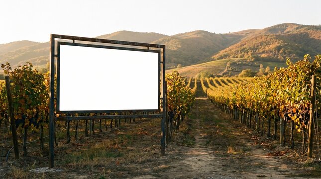 Blank Billboard Mockup in a Vineyard Landscape at Sunset