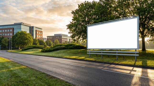 Large Blank Billboard Mockup on a Roadside at Sunset