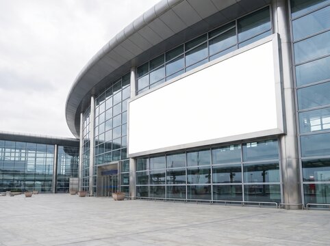 Large Blank Billboard on Modern Glass Building Exterior Mockup