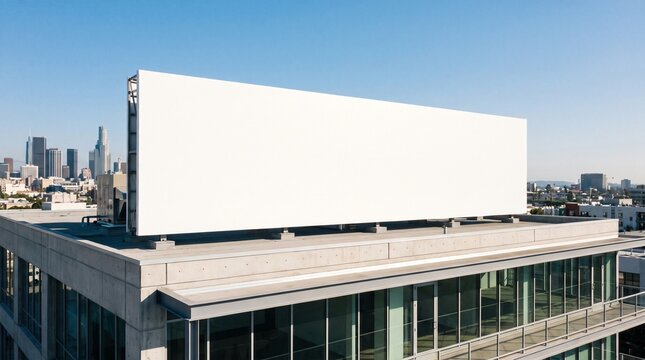 Large Blank Billboard on Top of Modern City Building