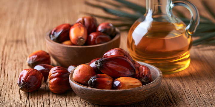 Displayed in isolation were oil palm seeds and cooking palm oil, emphasizing the importance of oil palms in culinary practices and their versatility in cooking.
