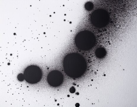 abstract closeup black spray dots paint on white paper