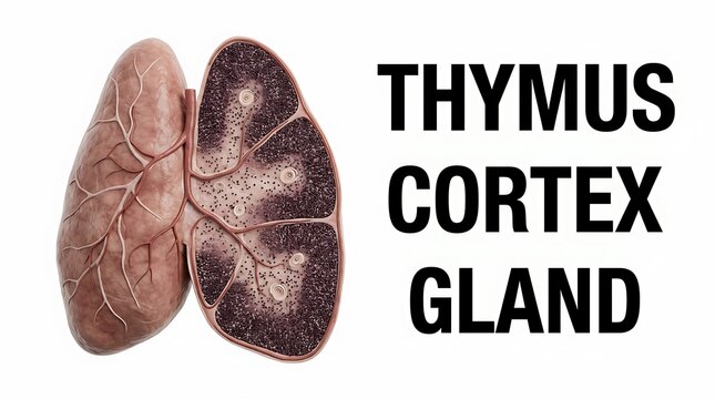Anatomical structure of the thymus cortex gland for medical research and education