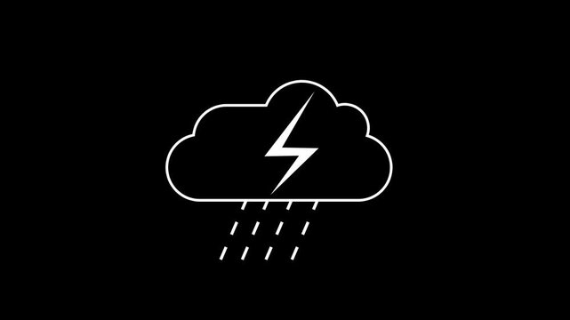 Thunderstorm cloud with a lightning bolt and rain drops falling animation, bad weather condition concept animation.