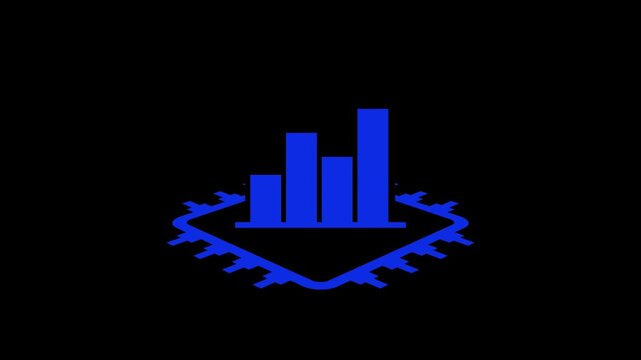 Isometric microchip processor hardware icon animation component on black background
