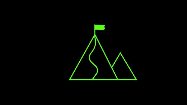 Mountain Peak Flag Success Line Icon Animation. Line animation of mountain peak with flag showing business success.