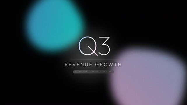 Animated Q3 revenue growth business presentation title slide with colorful blurred background