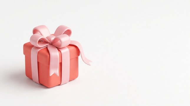 Cute 3D render illustration of a red gift box wrapped with a soft pink ribbon and bowknot on a clean white background. Perfect for holiday sales, e-commerce promotion