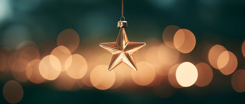 Golden star ornament floating in warm, glowing background
