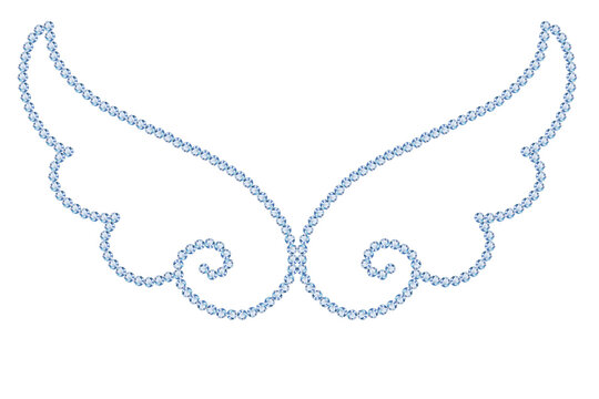 Elegant diamond angel wings outline with rhinestone crystal - Luxury graphic illustration. 