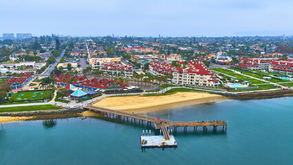 Obraz premium Aerial Coronado Park Pier and Waterfront Buildings San Diego California
