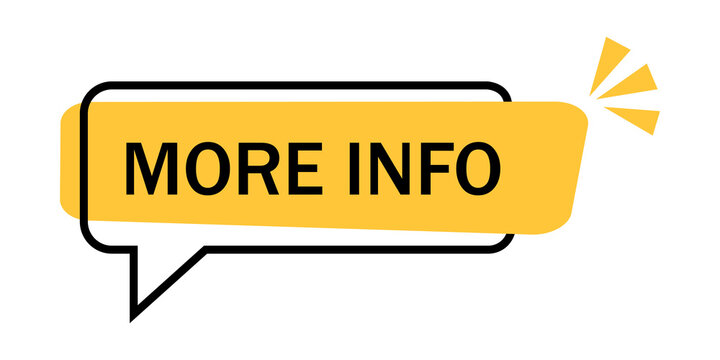 Yellow speech bubble icon with the text more info for website buttons and user interface design