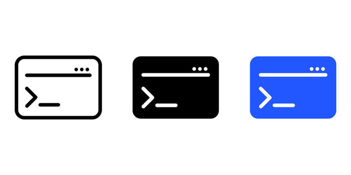 Set of terminal command line window icons for software development and coding interface design