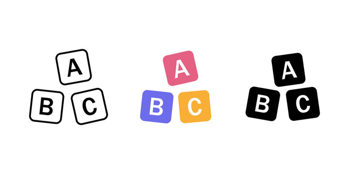 Set of abc alphabet blocks with letters for children education and learning in different styles