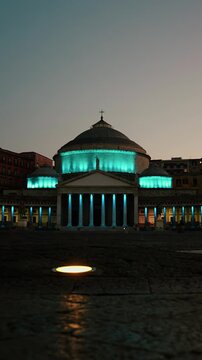 Naples, Square of Plebiscito at night sunset silhouette