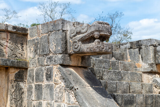 Feathered serpent Quetzalcoatl or Kukulkan, Chichen Itza, Mexico.