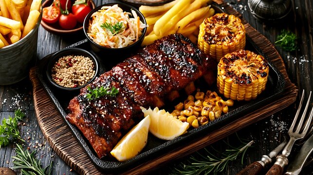 Wooden tray with assorted grilled vegetables and dips zucchini