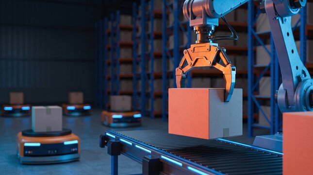 Automated Warehouse with Robotic Arm and Mobile Robots