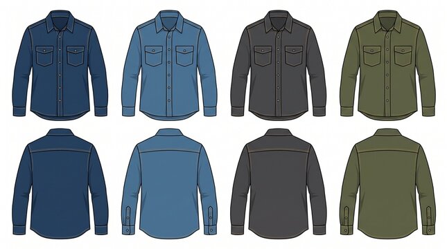 Men's Chambray Shirt Flat Drawing Collection