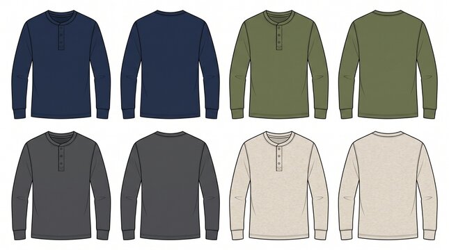 Men's Henley Shirt Casual Everyday Wear Front Back View Colorful Collection