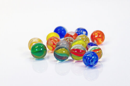 Colorful glass marbles reflecting light