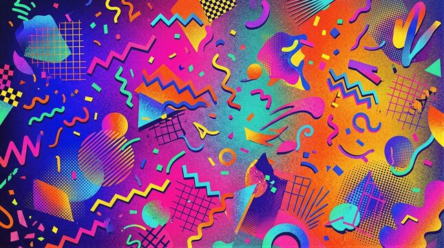 Abstract colorful geometric pattern with retro memphis shapes