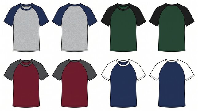 Men's Raglan Shirt Casual Sporty Wear Front Back View Colorful Collection