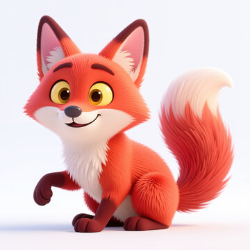 Detailed digital illustration of an orange fox with a white muzzle, dark brown eyebrows and bushy tail against a solid white background in a playful animation style.