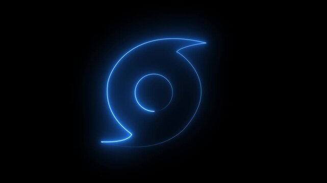 Blue Neon Hurricane Symbol on Black Background storm icon