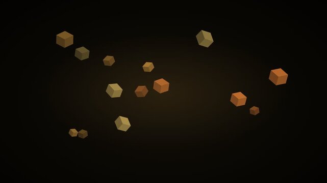 Abstract 3D wooden cubes floating in dark space, geometric timber blocks motion background, minimalist wood texture elements