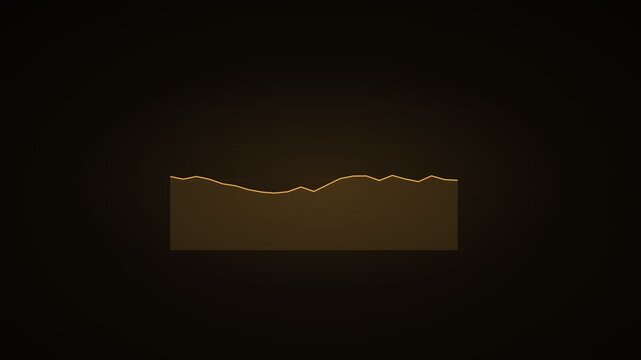 Minimalist digital audio waveform, glowing amber sound frequency visualization. Abstract electronic signal wave on dark background.