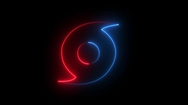 Blue and Red Neon Hurricane Symbol on Black Background storm icon