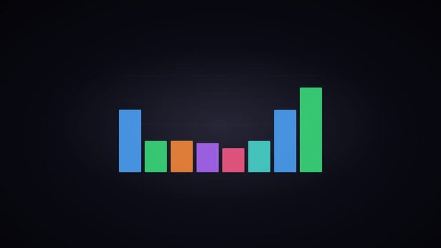 Colorful digital audio spectrum, vibrant sound wave equalizer bars, minimalist music frequency visualization on dark background