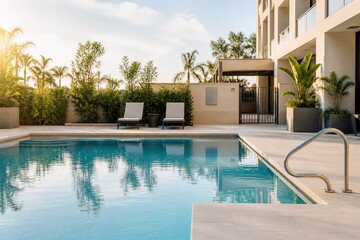 Fototapeta premium Hotel Pool Safety Inspection Guest Ready After Checks public space