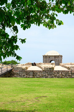 View from the glacis toward the vaulted gatehouse at Fort San Lorenzo