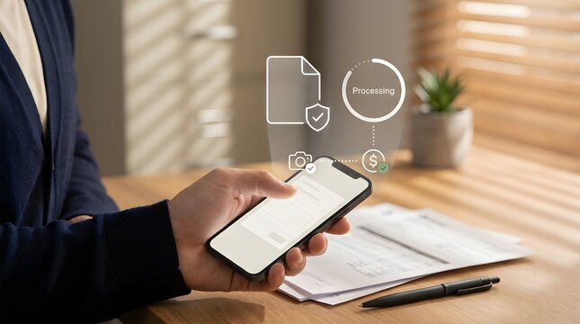 Business professional using smartphone for document management and secure digital signing with ar interface management tool smartphone document business