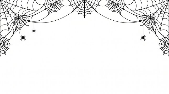 Halloween horizontal frame black cobweb on transparent background ilustration vector. Halloween concept