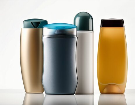 shampoo and deodorant containers displayed on a white surface
