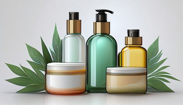 mock up of beauty products for skin and hair care featuring a lotion bottle oil and cream all isolated on a white background rendered in 3d illustrated in 3d